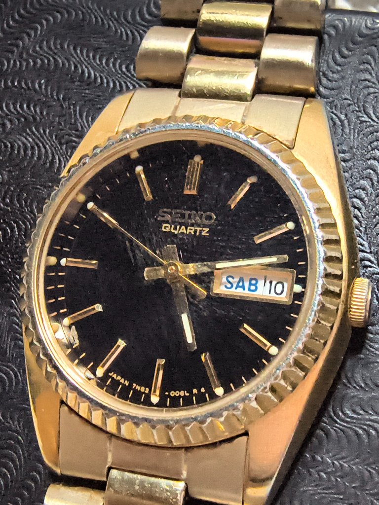 Seiko Quartz Watch 7n830040 Women Day Date Fluted Bezel Black Dial New Bat Nice